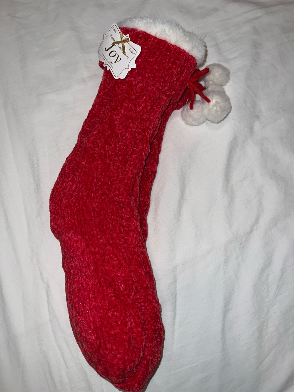 Plush Red Holiday Stocking with White Faux Fur Trim